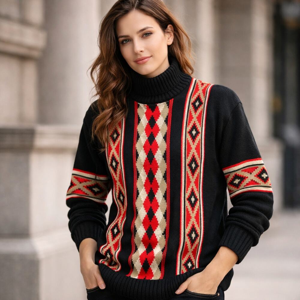 Vintage 80s/90s Clifton Place Coogi Style Black Red White Unique Design Size 16